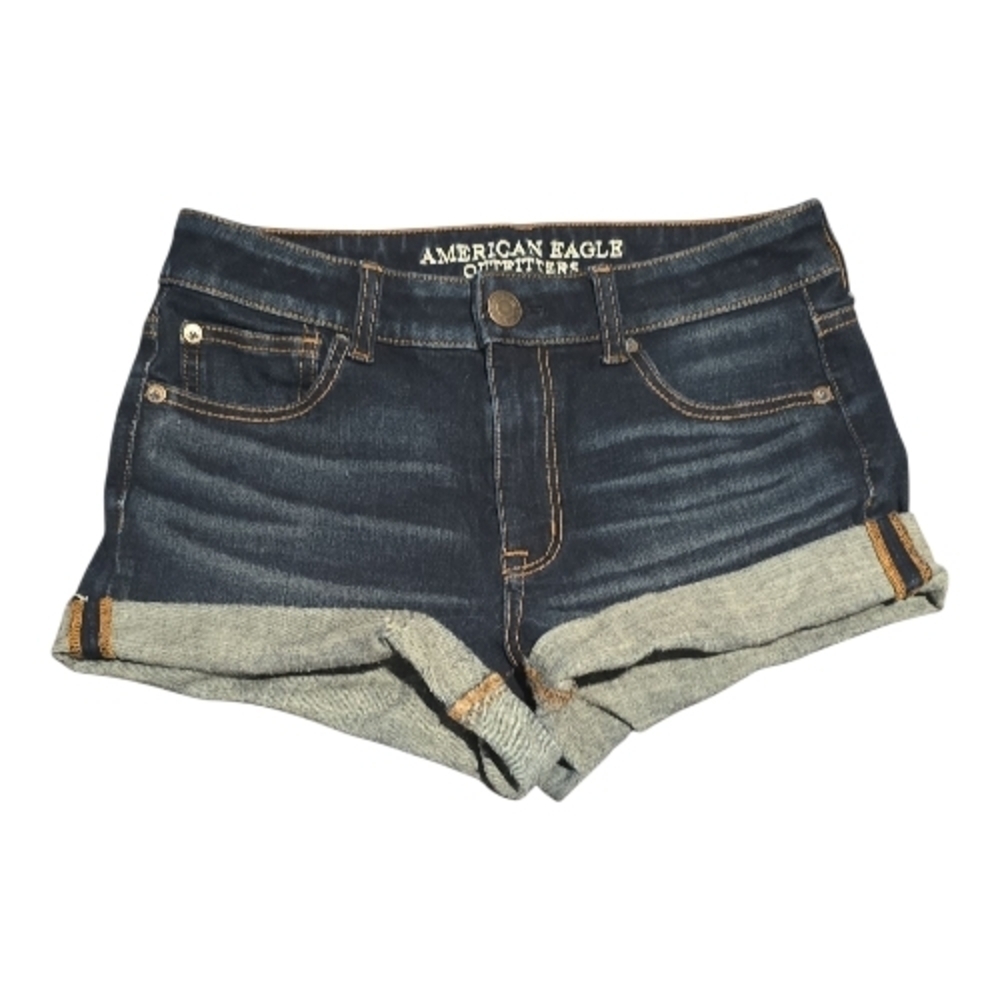 American Eagle Outfitters Women's Rolled Cuff Hi-Rise Shortie Jean Shorts